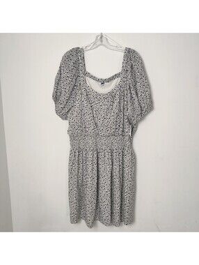 Old Navy Black & White Floral Puff Sleeve Smocked Waist Mini Dress Women's 2X